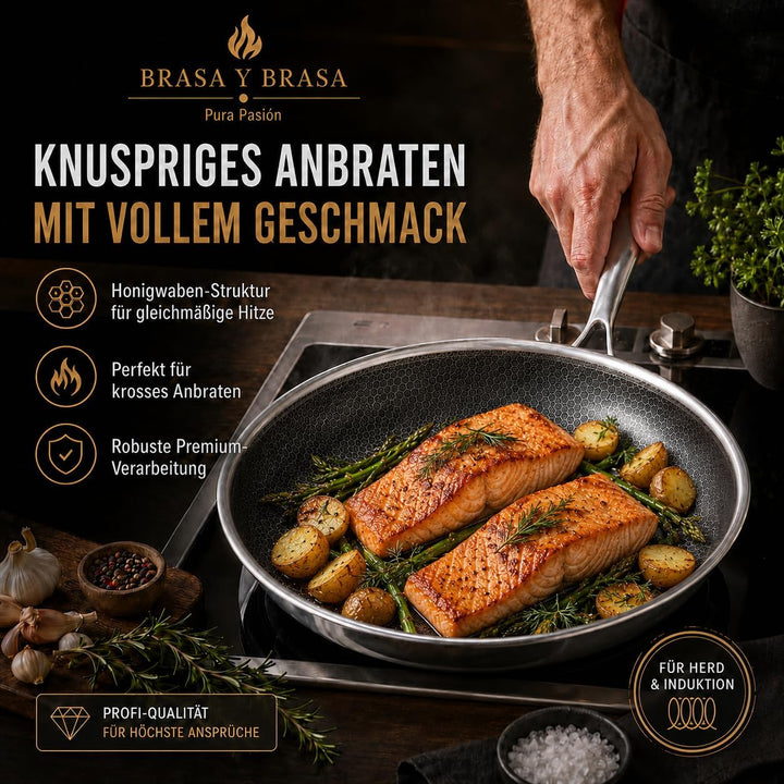 Wabenpfanne 24 cm - Für alle Herdarten inkl. Induktion - Bratpfanne 24 cm zum Kochen &amp; Braten - Anti