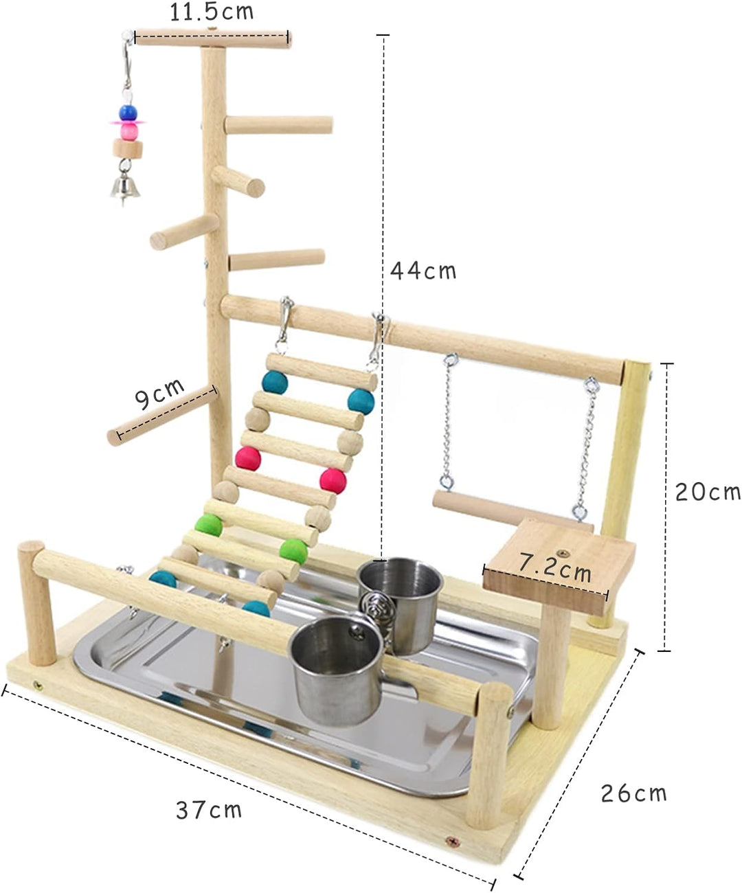 Wellensittich Spielplatz Vogel-Spielplatz mit Feeder-Cup Spielzeug Leiter Erklimmen Schaukel und Tab