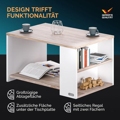 Casaria® Couchtisch mit Ablage 2 Fächer Stauraum 90x59x48cm Kratzfest Holz 50kg Belastbarkeit Gross