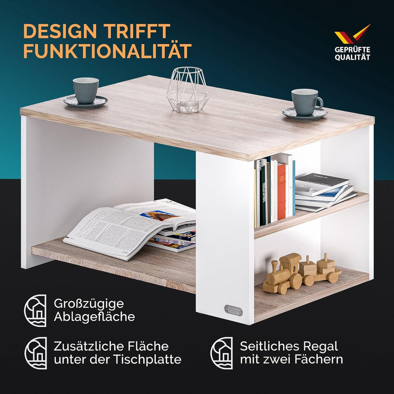 Casaria® Couchtisch mit Ablage 2 Fächer Stauraum 90x59x48cm Kratzfest Holz 50kg Belastbarkeit Gross