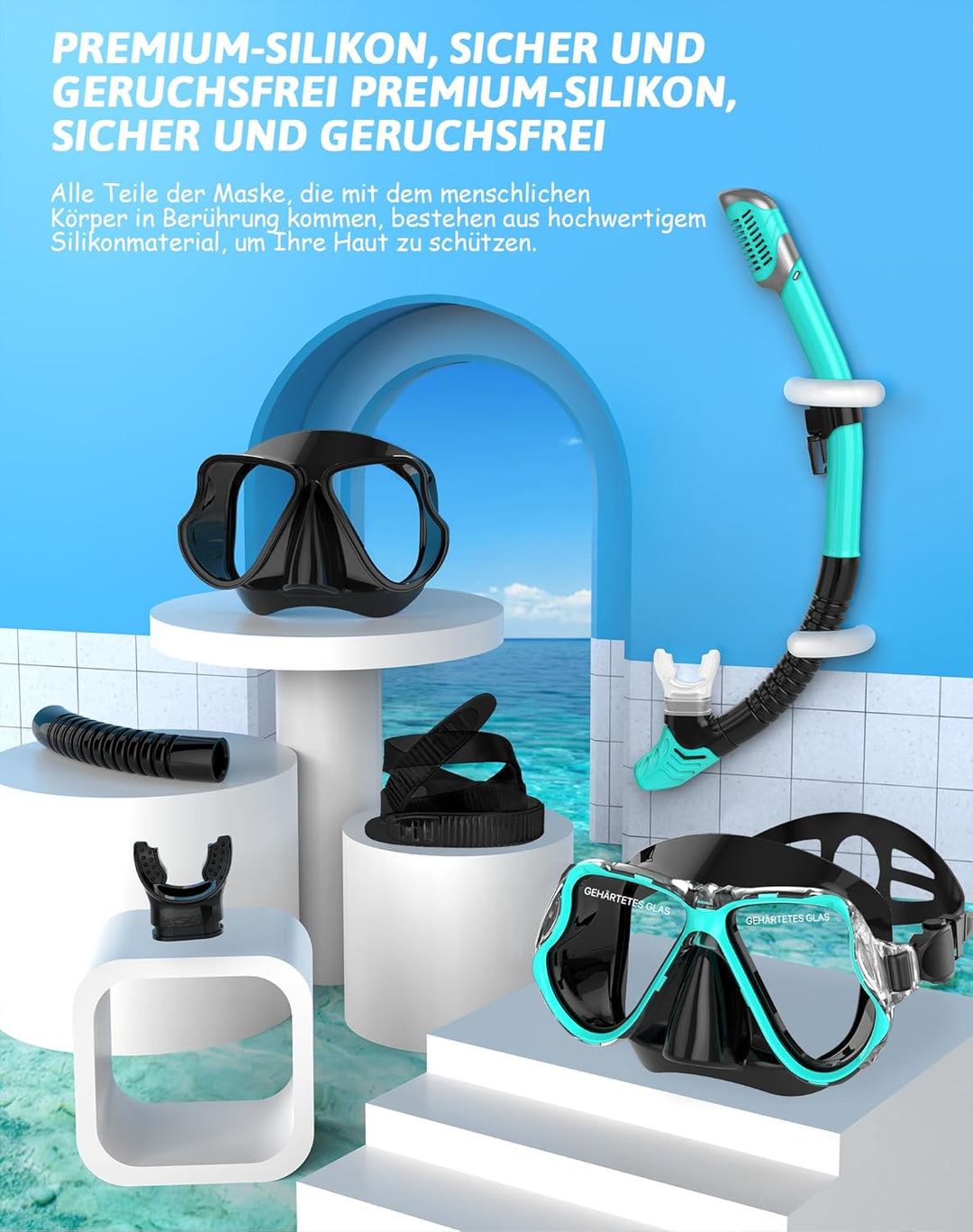 QcoQce Schnorchelset Erwachsene, Anti-Leck Anti-Fog und Panorama-Weitblick Tauchmaske,Professionelle
