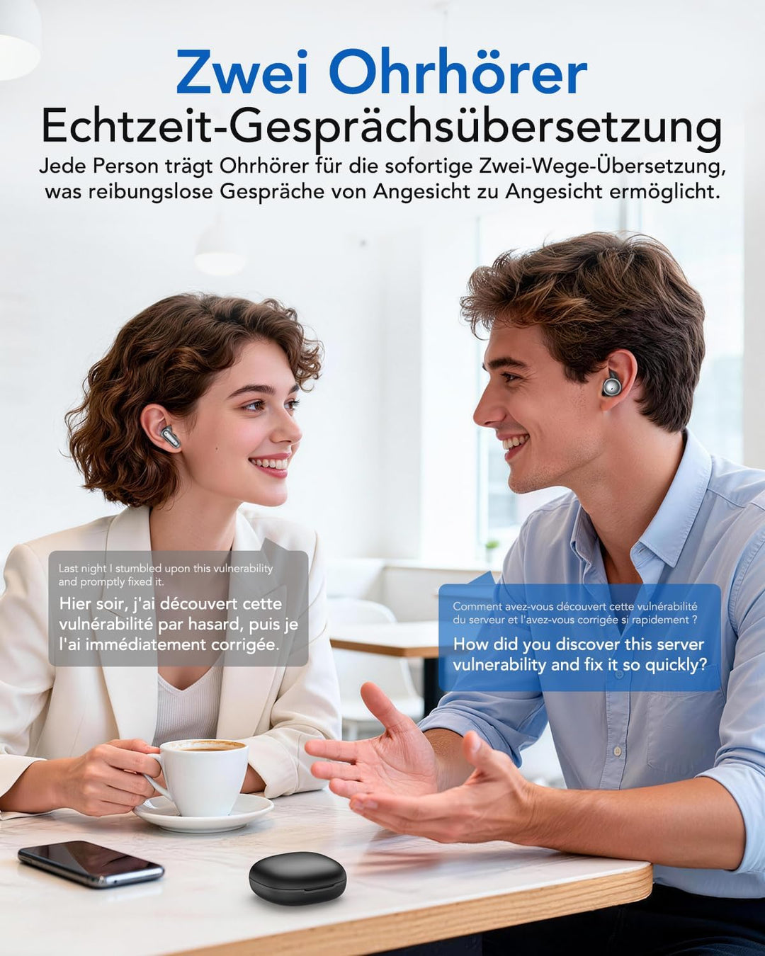 MINISO MS108 AI Übersetzer Kopfhörer in Echtzeit, Zwei Paar Kopfhörer, Übersetzungskopfhörer für 135