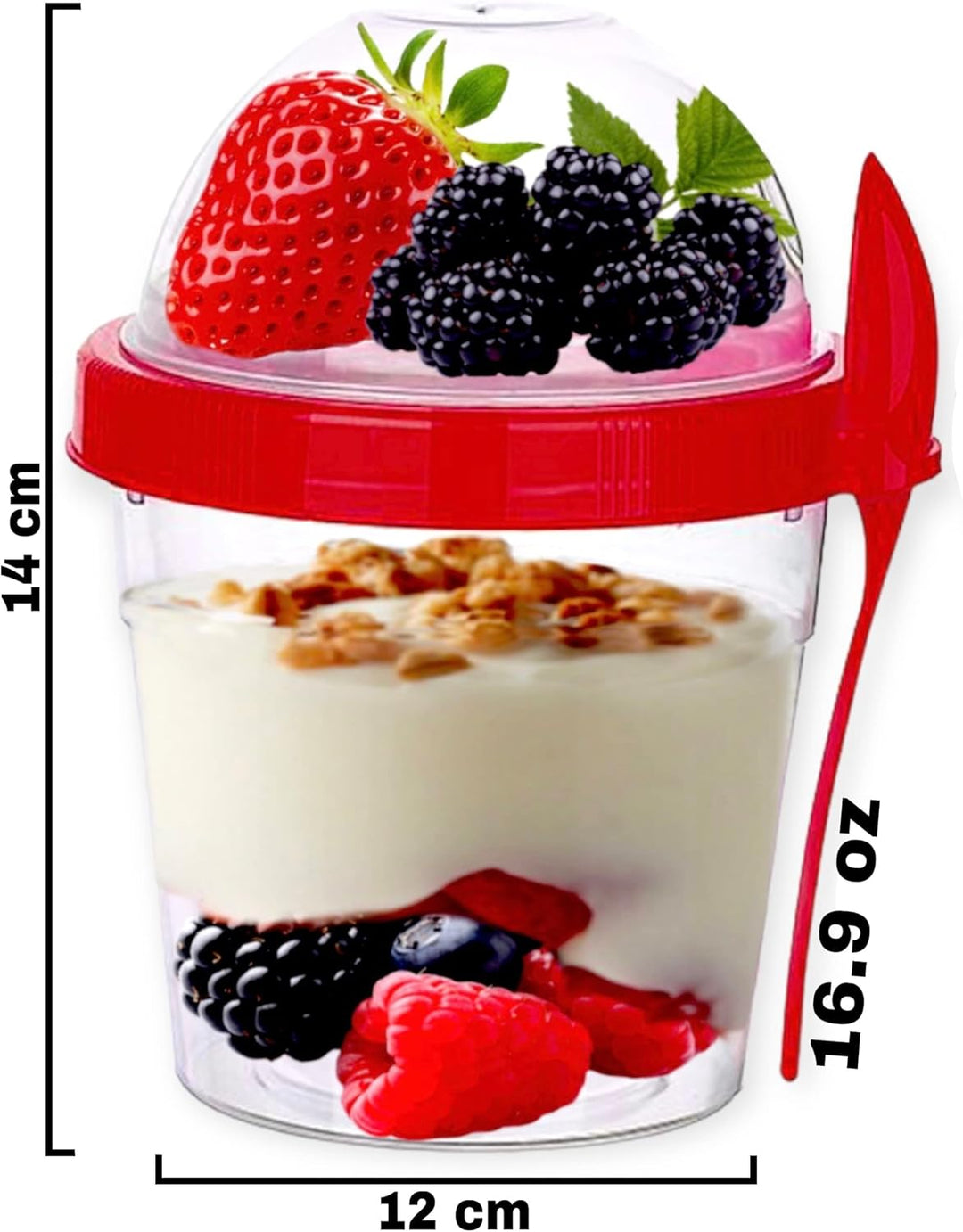 Joghurtbecher mit Löffel, 500ml wiederverwendbare Frühstückstöpfe, Müslibehälter für unterwegs, Lunc