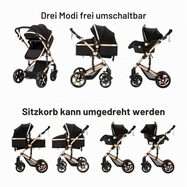 NADDLILY Kinderwagen 3 in 1, Buggy mit Umkehrbarem Zwei-Wege-Schub, Kinderwagen mit Faltbarem Tragba