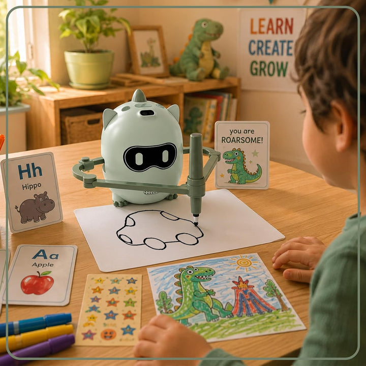 Zeichenroboter für Kinder von MMOBIEL – Malroboter Interaktives Lernspielzeug mit 200 Zeichenkarten,