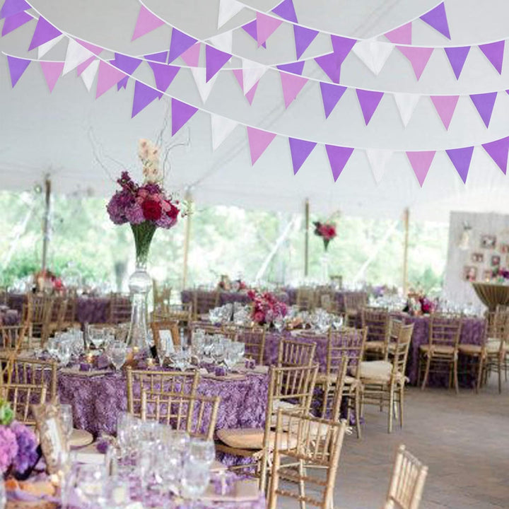 Pink Blume 32Ft Lila und Weiss Wimpel Banner Stoff Dreieck Flagge Baumwolle Tuch Girlande Kit für Ho