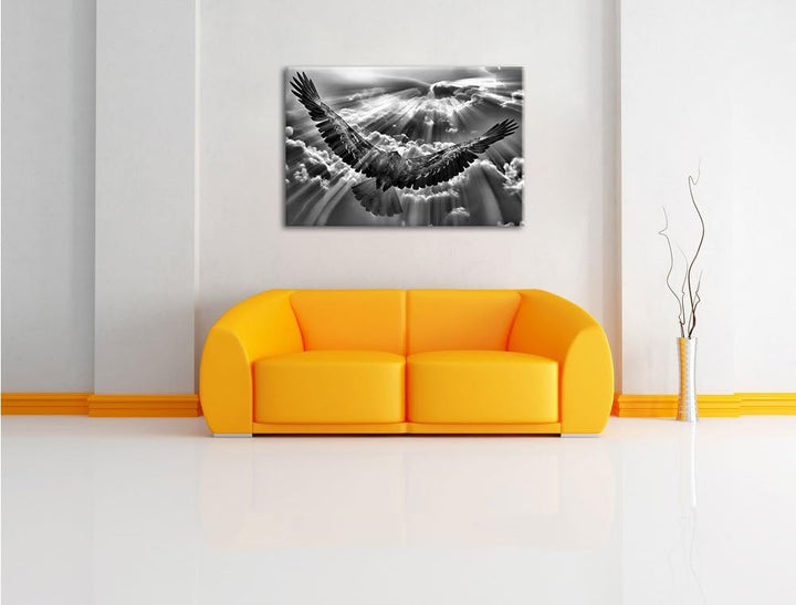 Pixxprint Monocrome, Adler über den Wolken, Format: 100x70 auf Leinwand, 100x70