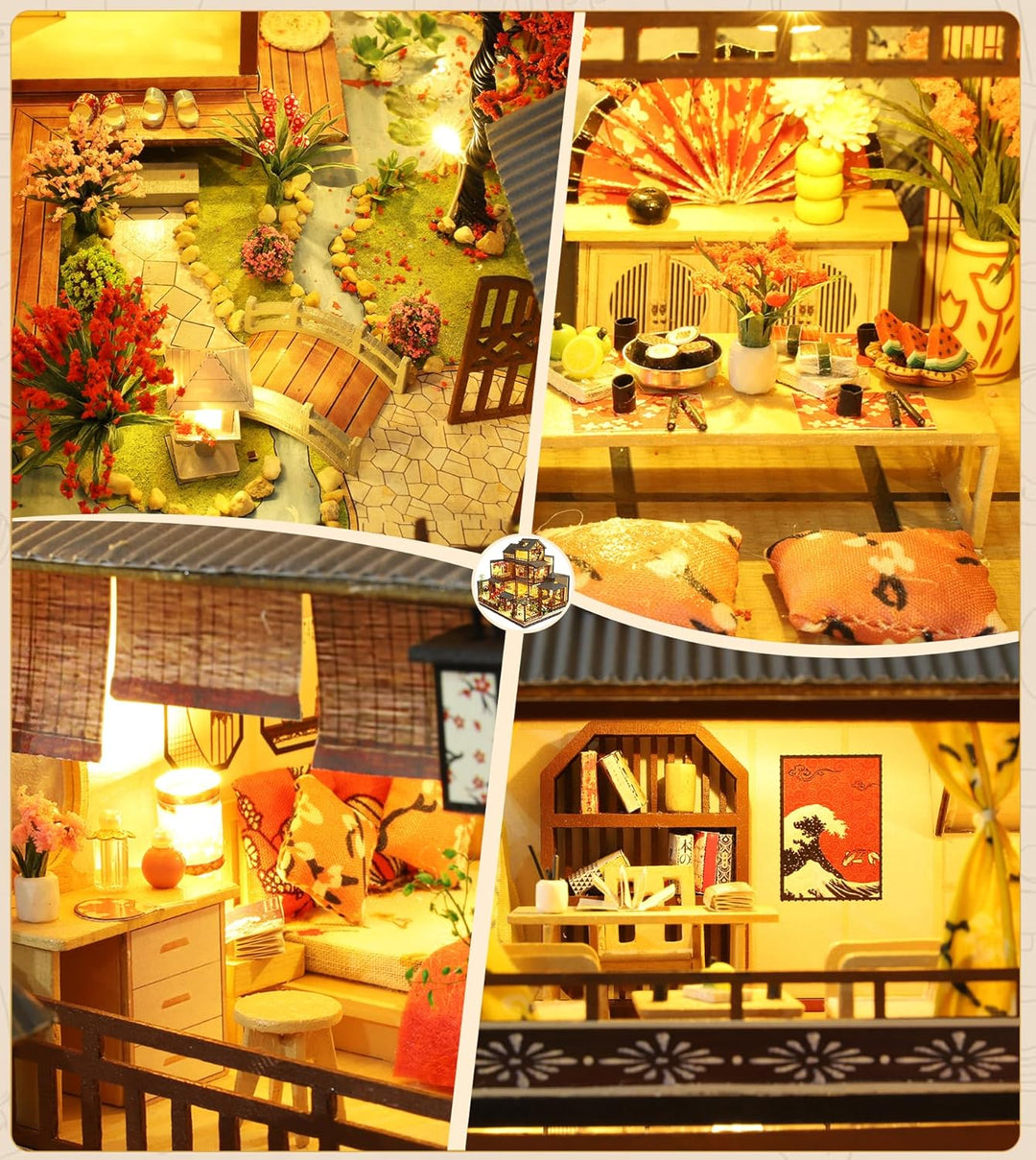 Spilay DIY Miniature House, Mini Handgefertigte Grosse Japanische Hof Modell Plus mit & Musik Box, 1