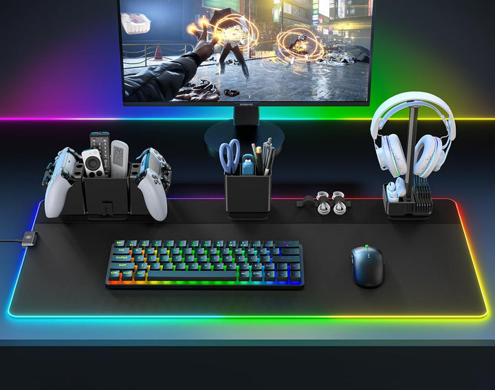 KDD Gaming Mauspad XXL & LED Licht Modi Mousepad mit Magnetisch Organizer Set, Rutschfest Tischunter