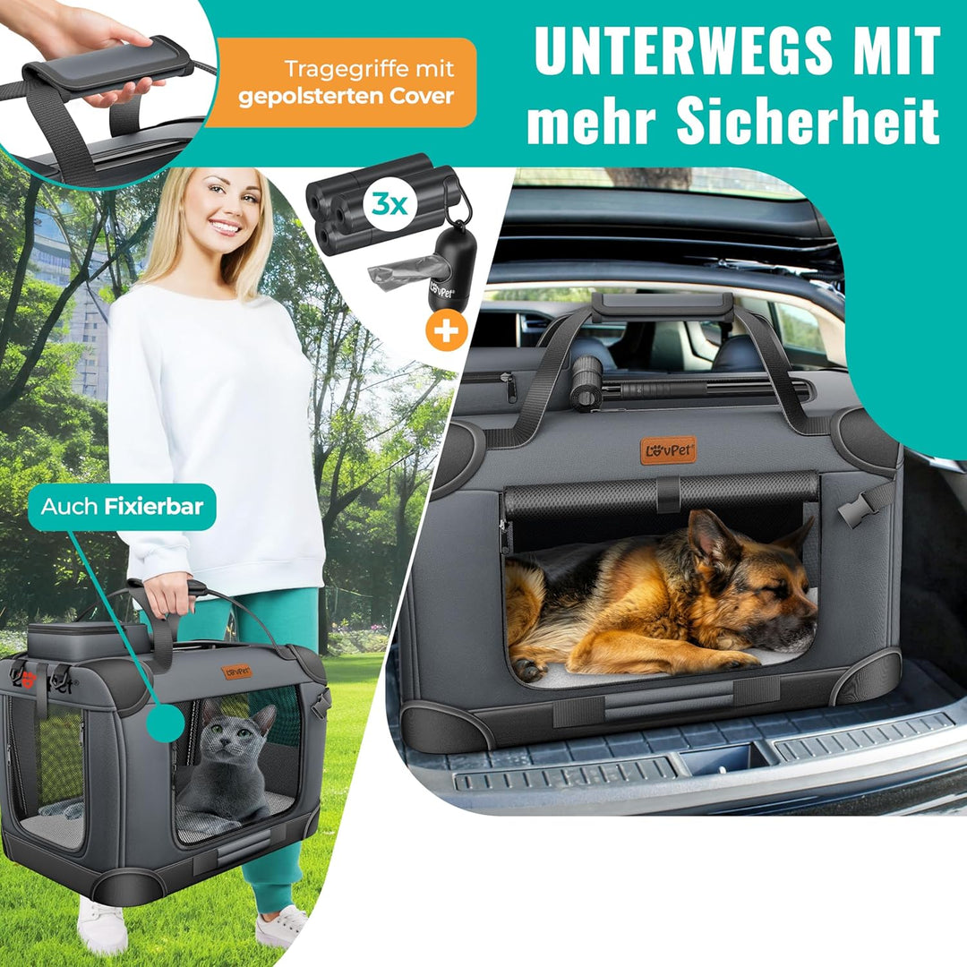 Lovpet® Transportbox Hund Katze Transporttasche XL 81,3x58,4x58,4cm | Hunde-Tragetasche Faltbare Kat