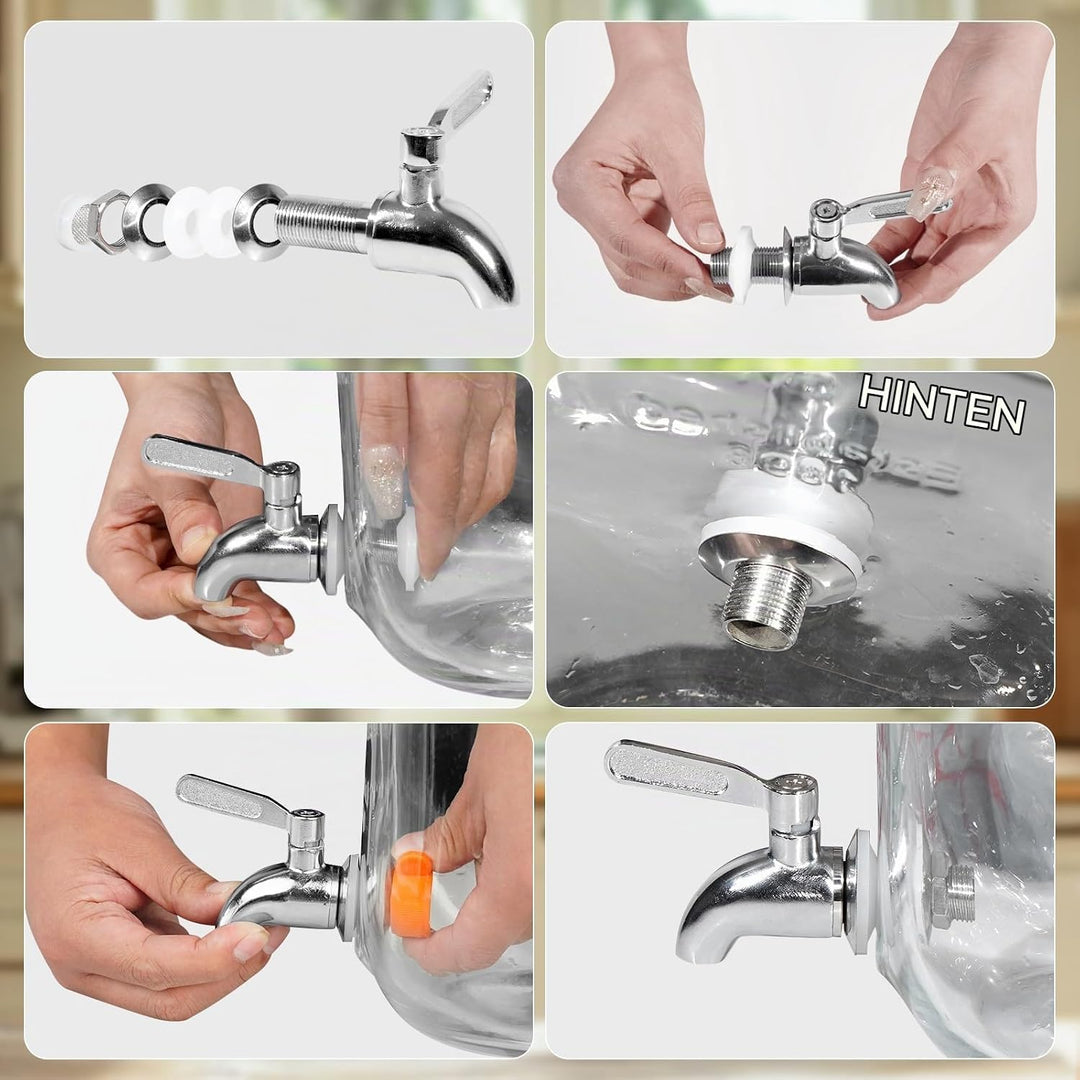 Getränkespender mit Ständer, 7L Getränkespender aus Glas mit rostfreiem Wasserhahn, Getränkespender
