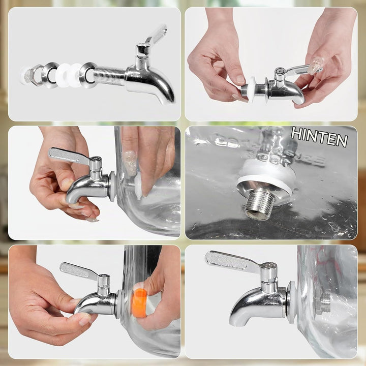 Getränkespender mit Ständer, 7L Getränkespender aus Glas mit rostfreiem Wasserhahn, Getränkespender