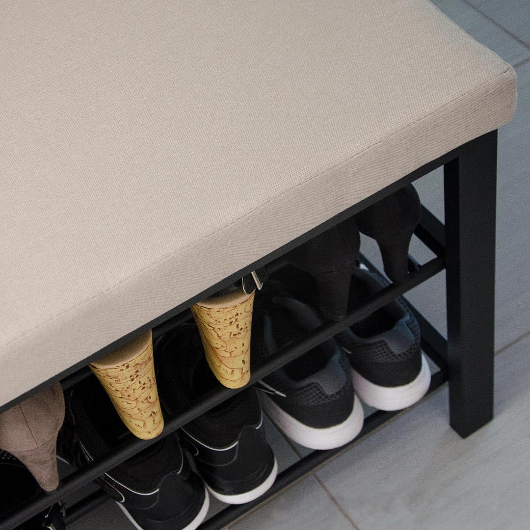 DuneDesign Schuhregal 81x32x46 cm offener Schuhschrank mit 2 Böden stabile Sitzbank Schuhbank aus Me