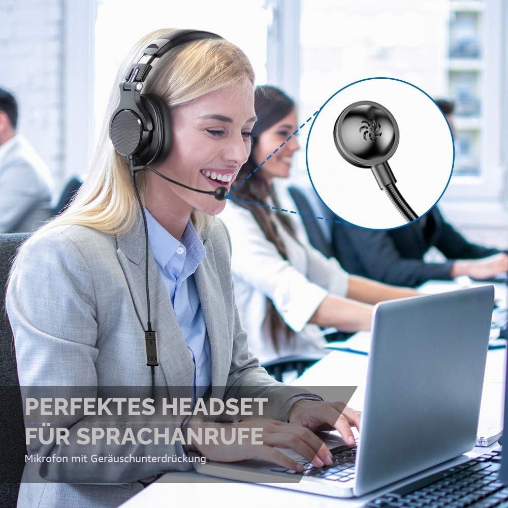Bopmen Computer-Headset mit Boom-Mikrofon – kabelgebundener Gaming-Kopfhörer, am Kabel integriertem
