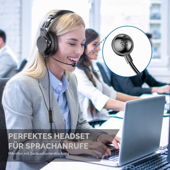 Bopmen Computer-Headset mit Boom-Mikrofon – kabelgebundener Gaming-Kopfhörer, am Kabel integriertem