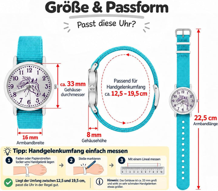 Pacific Time Mädchen Uhr Pferde analog Quarz mit Textil Wechselarmband hell blau