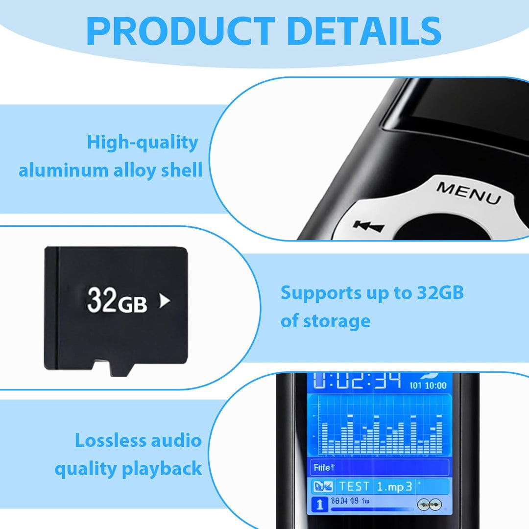 32GB MP3-Player/MP4-Player, Speicher, Verlustfreier Klang, HD Lautsprecher, Sprachrekorder, 1,8 Zoll