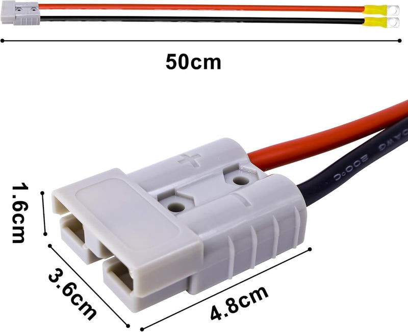 HISports Anderson Batterieanschluss Stecker 50 A 600 V mit O-Ring Kabel 10 AWG 50 cm,Ladestecker für