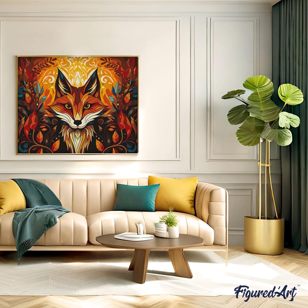 Figured'Art Malen Nach Zahlen Erwachsene Mit Rahmen Fuchs Art Deco - Paint by Numbers Basteln DIY Ba