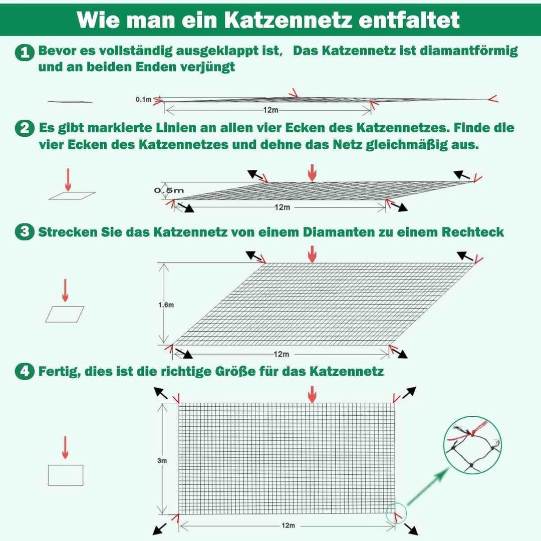 Tatamiyya Katzennetz für Balkon, 12x3m Katzennetz Drahtverstärkt ist Robust UV-Beständig & Witterung