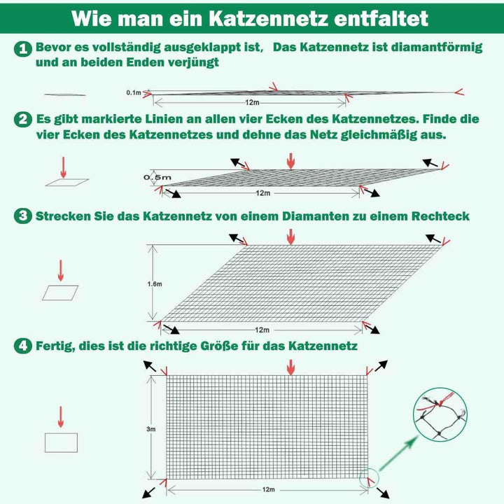 Tatamiyya Katzennetz für Balkon, 12x3m Katzennetz Drahtverstärkt ist Robust UV-Beständig & Witterung