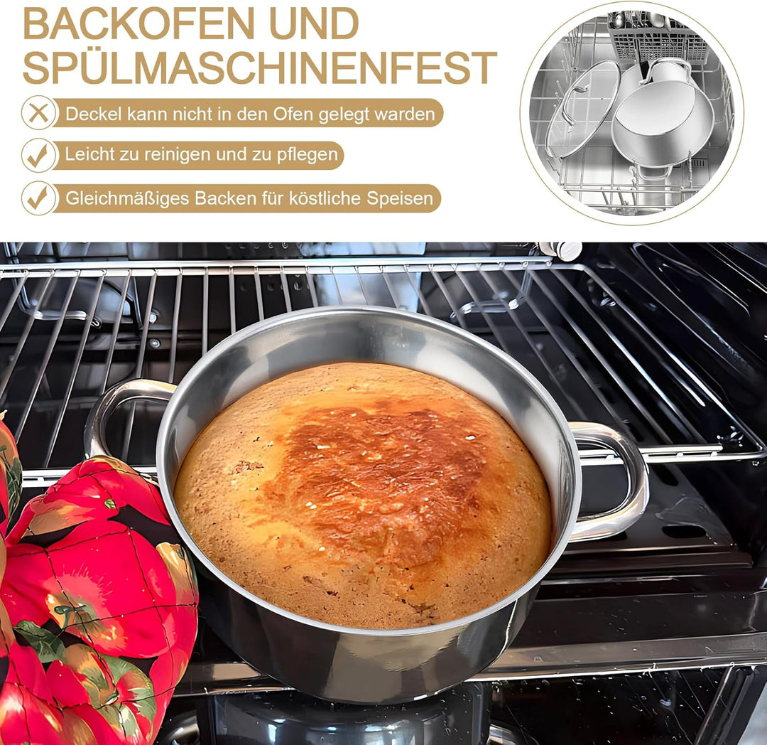 Onader 20cm Kochtopf, 3-Lagiger Boden Edelstahl Topf Induktion mit Glasdeckel, 3,7L nudeltopf Suppen