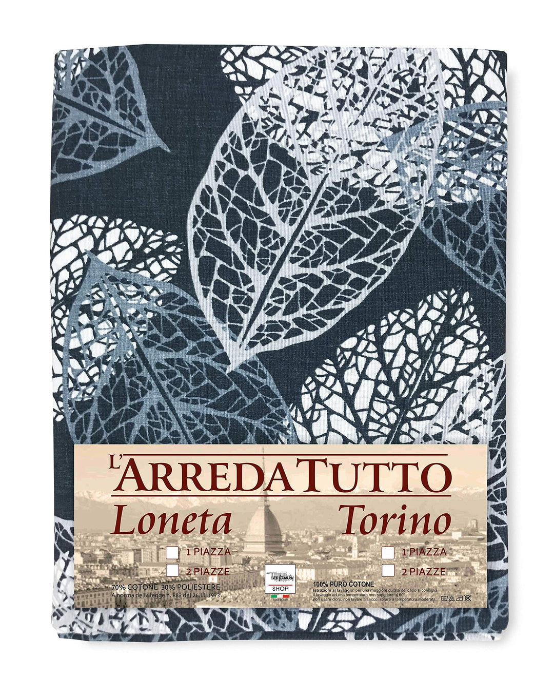 Tex Family Tagesdecke Gran Foulard Sofaüberwurf Stoff Loneta Blatt Leaf - Doppelbett 2 Quadrate Blat
