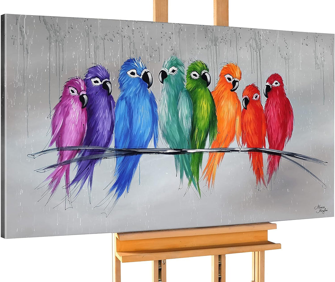 Monica Mirafiori I 100% HANDGEMALT I Gemälde Sittiche 100x50cm | Gemälde Handgemalt | Acrylgemälde |