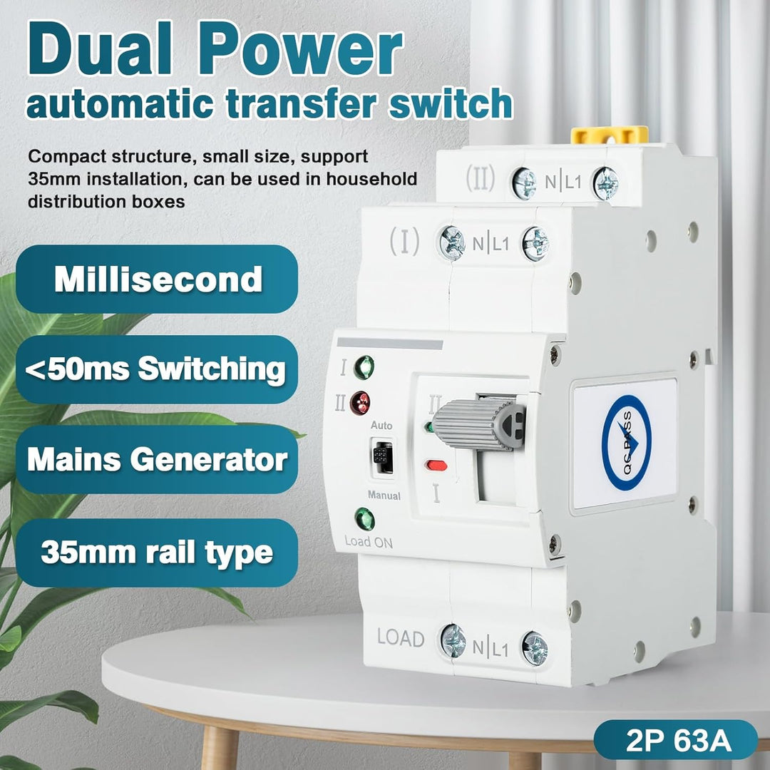 DEWIN Transferschalter, automatischer Transferschalter G2R 63A DIN-Schiene ATS Dual Power Automatisc