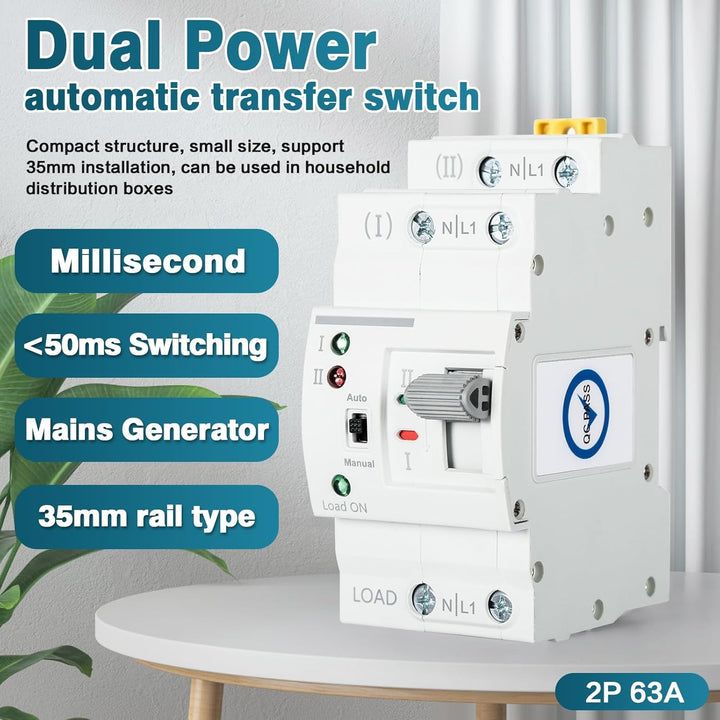 DEWIN Transferschalter, automatischer Transferschalter G2R 63A DIN-Schiene ATS Dual Power Automatisc