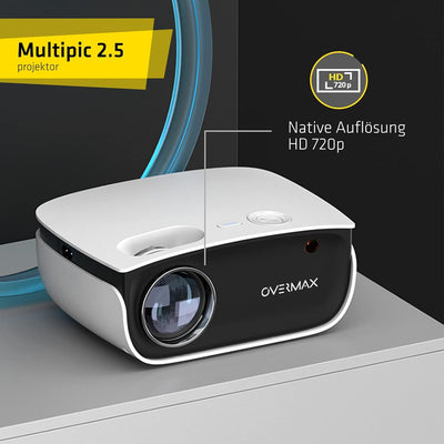 Overmax Multipic Full HD Beamer, LED Projektor, Bildgrösse von 35 bis 120 Zoll, Fernbedienung, Heimk