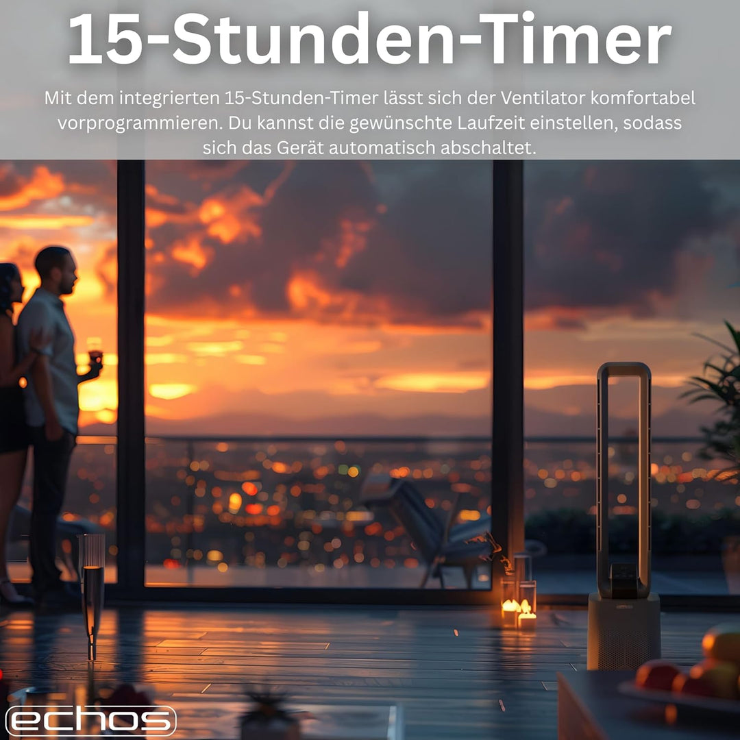 Echos® Leiser Turmventilator Standventilator energiesparend mit Fernbedienung Ventilator mit Kühlung