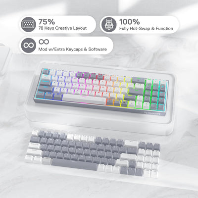 Redragon K628 Pollux 75% Kabelgebundene RGB-Gaming-Tastatur, 78 Tasten, Hot-swap-fähige Kompakte Mec