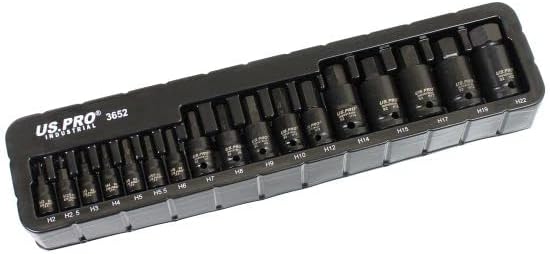 US PRO INDUSTRIAL Schlagschrauber-Bit-Steckschlüssel-Set, gemischter Antrieb, 2 mm – 22 mm, 17-teili