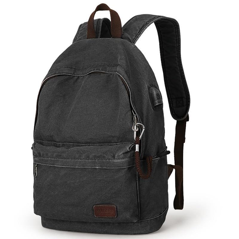 Muzee Canvas Rucksack, Leichter Anti-Diebstahl-Reise-Rucksack mit USB-Ladeanschluss für Herren Damen