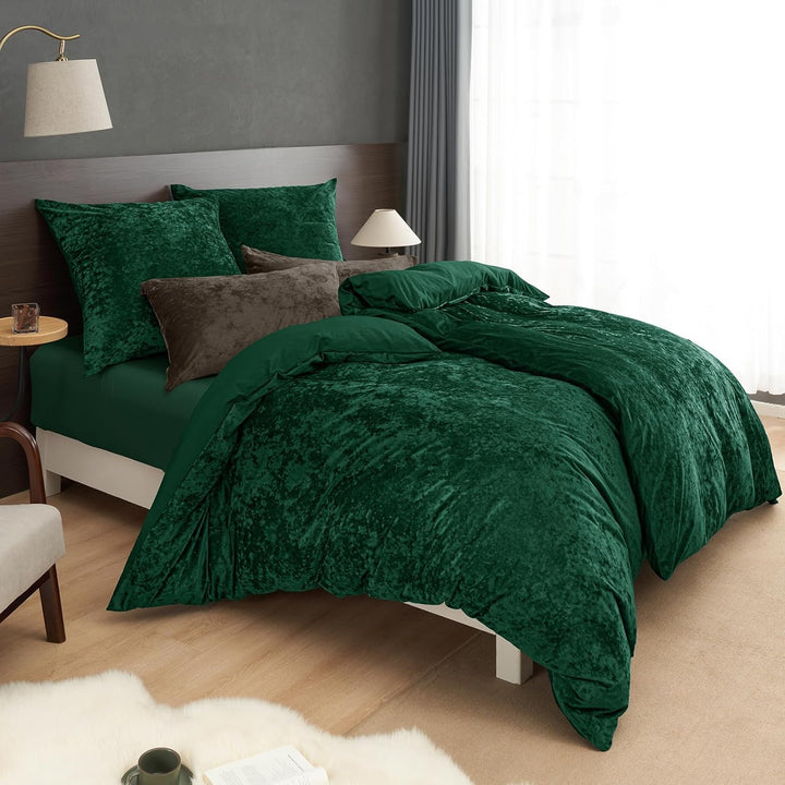 PHF P Velvet Duvet Cover Set Emerald Green S*2 DE Emerald Green 135 x 200 cm (X2), Emerald Green 135