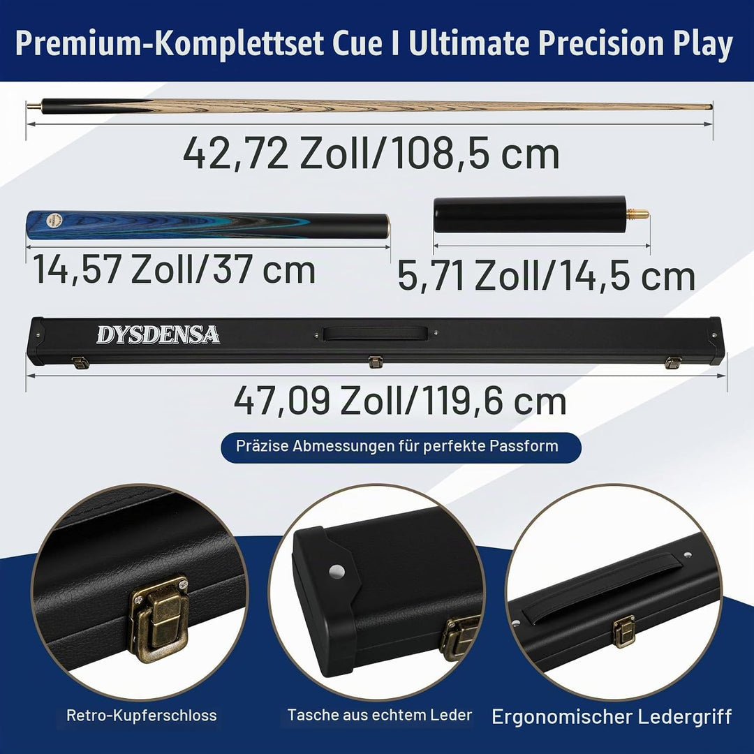 57 inch Premium Ash Wood Snooker Cue with Extension,18 oz weight, 10mm Leather Tip, 3/4 Design, Comp