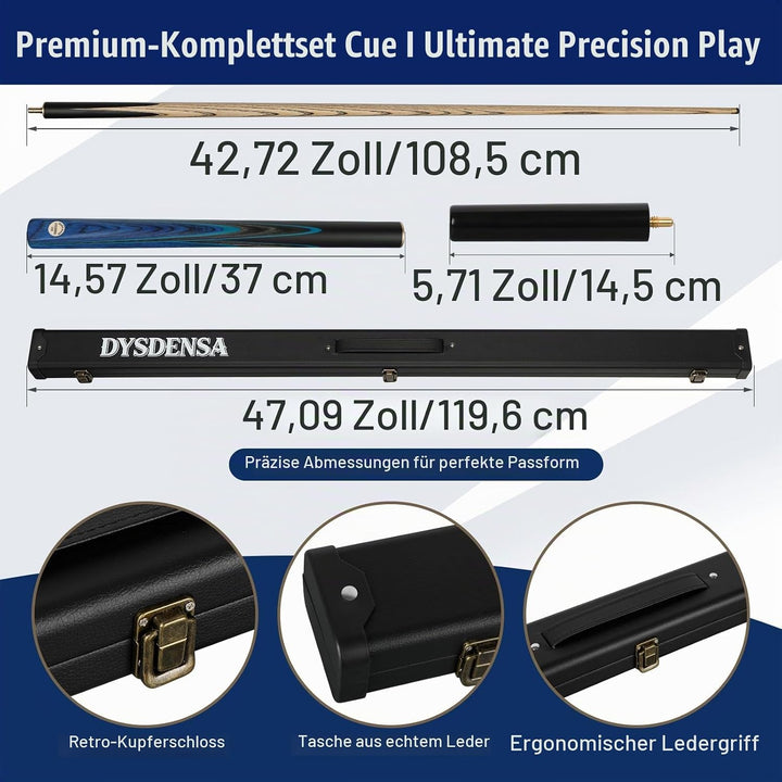57 inch Premium Ash Wood Snooker Cue with Extension,18 oz weight, 10mm Leather Tip, 3/4 Design, Comp