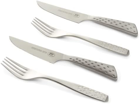 Weber 17077 Deluxe Steakbesteck Set, 4-teilig, Edelstahl, gezahnte Klinge, Silber
