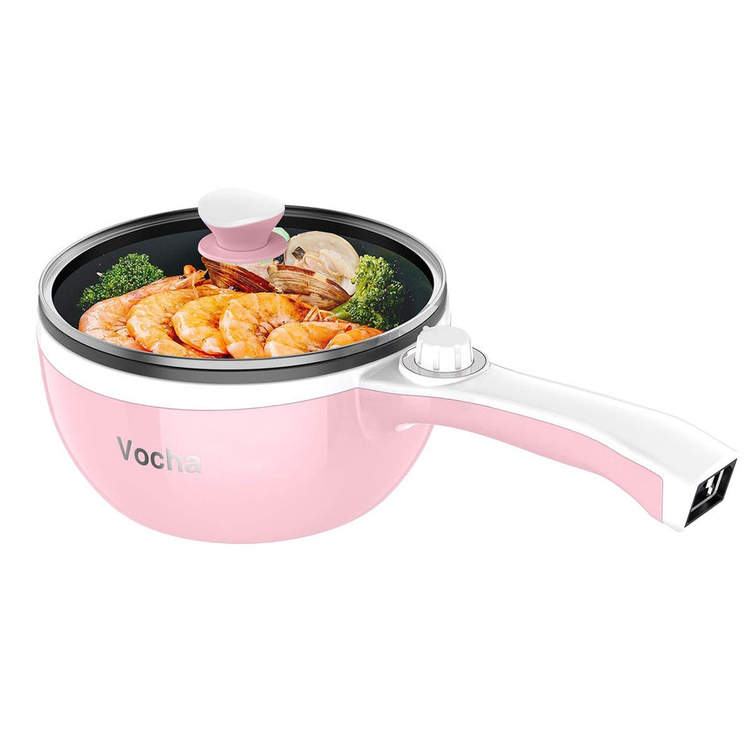 Vocha Elektrische Pfannen, Hot Pot, Antihaft-Bratpfanne Elektropfanne mit Glasdeckel, 1,5 l Mini-tra