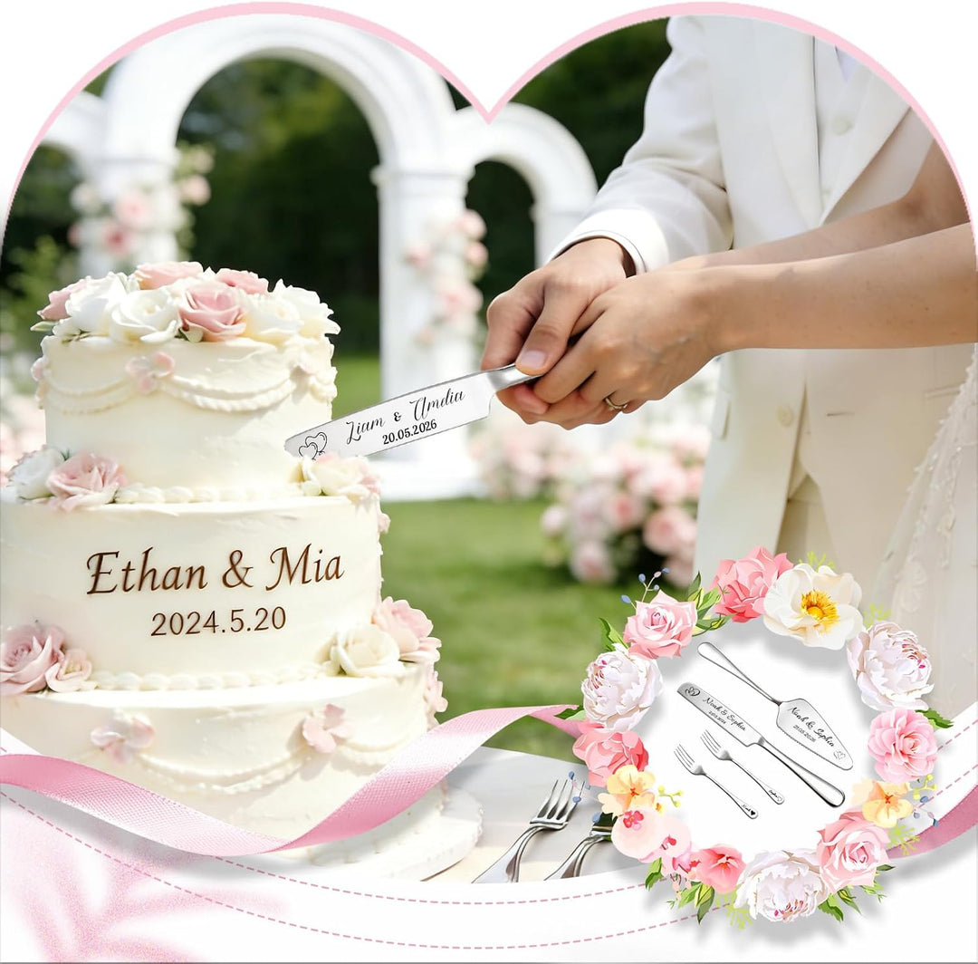 WBW Personalisiertes Tortenmesser- & Heberset, individuell graviert, ideal für Hochzeiten, Verlobung