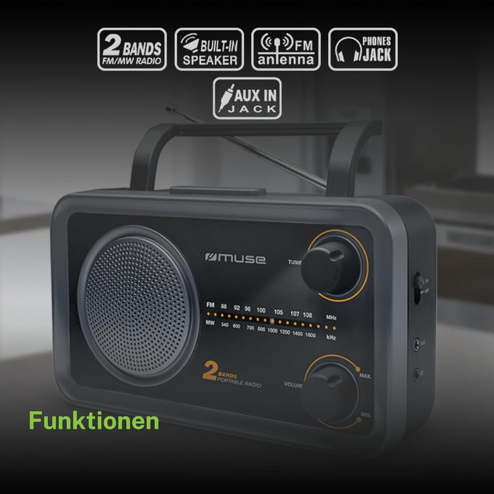 Muse M-06 DS Küchenradio (FM, MW) Radio, Netz- und Batteriebetrieb, AUX-In für Handy, schwarz, Schwa