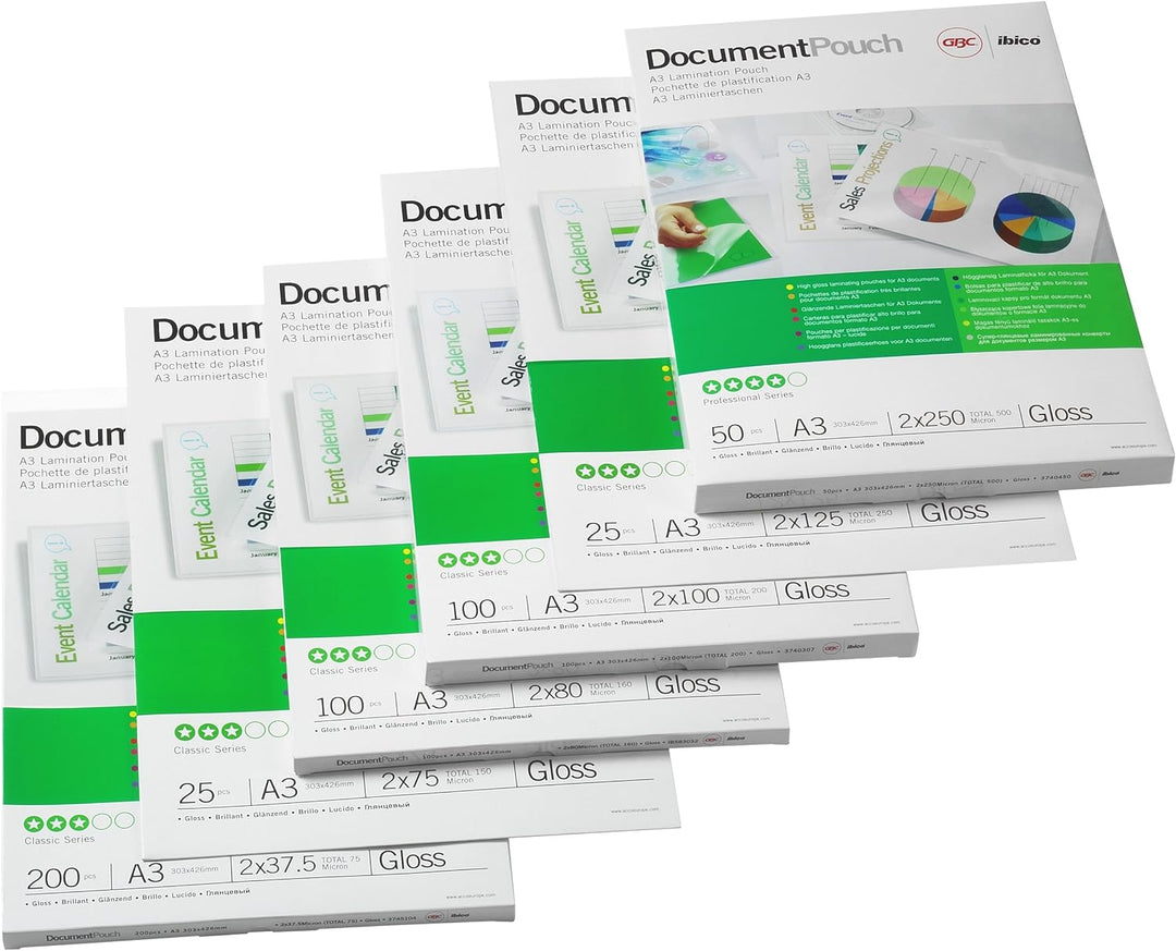 GBC Laminierfolien A3 Matt 75 mic, Beschriftbare Oberfläche, Robuste Laminiertaschen im 100er Pack,