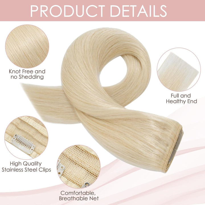 Silk-co Haarteile Echthaar Clip in Extensions Echthaar 1Pc 5Clips Haarverlängerung Weich Natürlich H