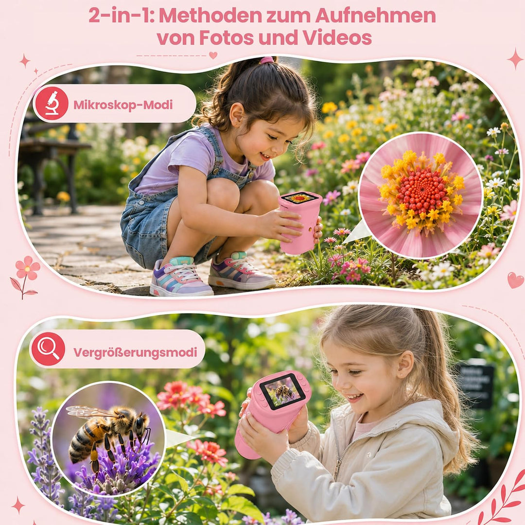 Digitales Mikroskop für Kinder mit 2 Zoll Bildschirm 8 LED Licht Tragbares Taschenmikroskop HD Mini