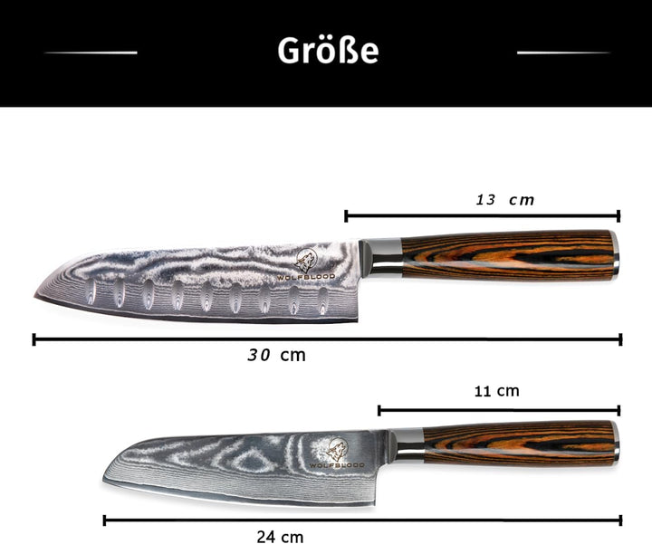 Wolfblood Damastmesser-Set 2er (30cm und 24cm) Profi-Damast-Küchenmesser Set aus 67 Lagen Damaststah