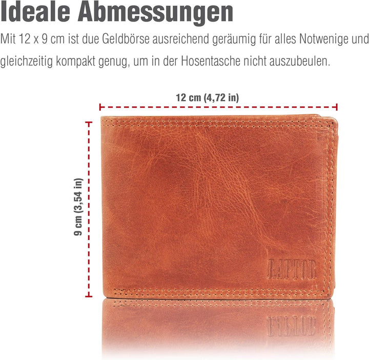 Raptor Herren-Geldbörse Echtleder Used Look Querformat braun 12x9cm RA40005 Dunkelbraun, Dunkelbraun
