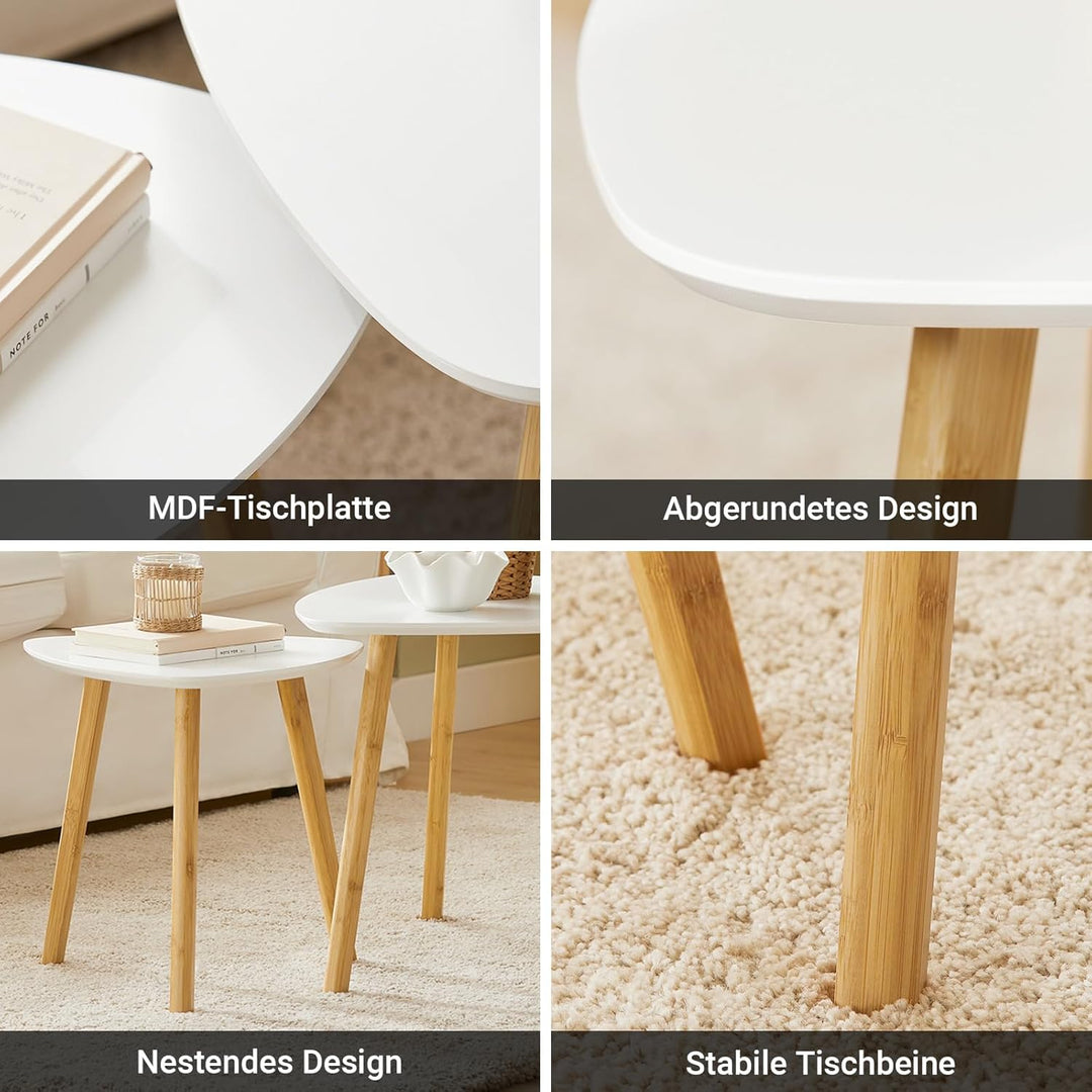 SoBuy FBT74-W 2er Set Beistelltisch mit Ablagen Couchtisch Sofatisch Kaffeetisch Satztisch Bambus We