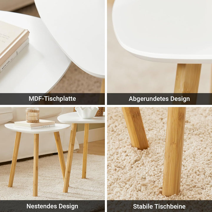 SoBuy FBT74-W 2er Set Beistelltisch mit Ablagen Couchtisch Sofatisch Kaffeetisch Satztisch Bambus We