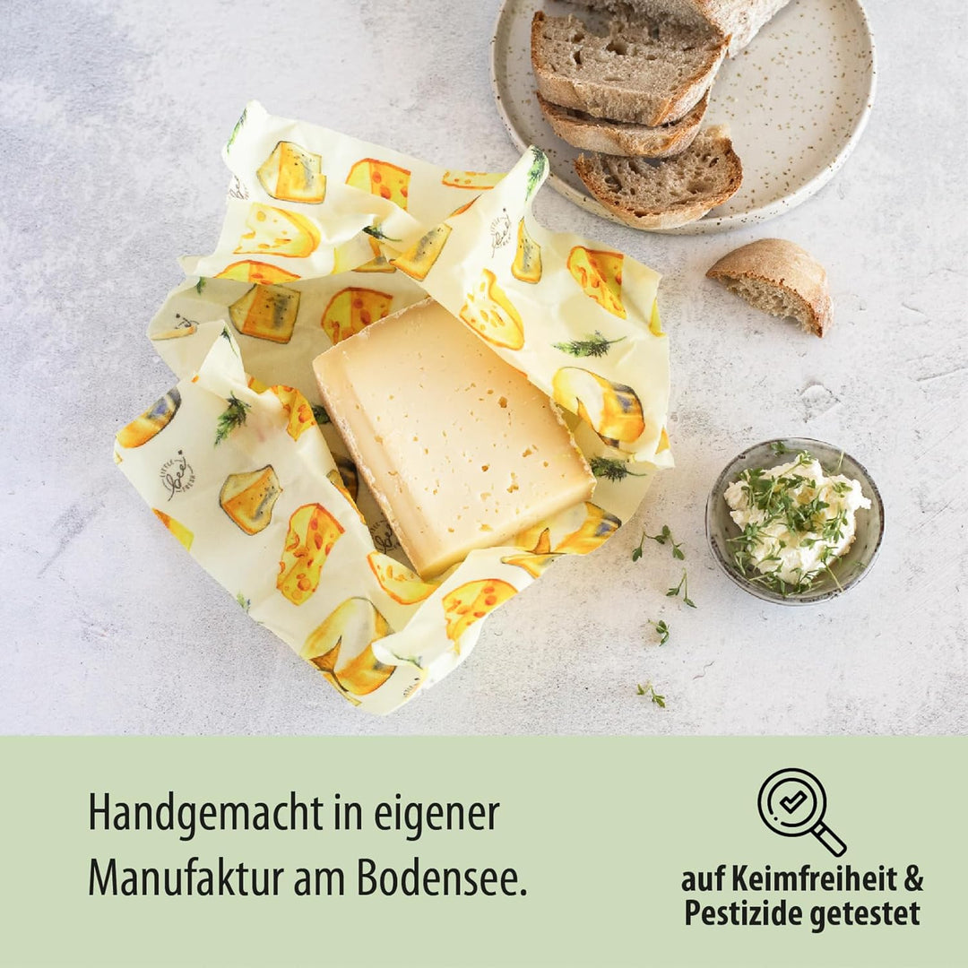 little bee fresh Bio-Bienenwachstücher 2er-Set für Käse aus Deutschland - Wachspapier für Lebensmitt